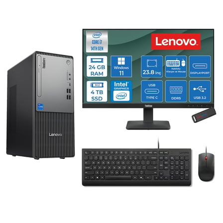 Lenovo Thinkcentre Neo 50T Gen 5  Intel® Core™ İ7-14700 24GB Ddr5 4tb SSD Intel® UHD Graphics 770 WIN11PRO +23.8 Monitör Mini Tower Masaüstü Bilgisayar 2312UD001UTRP10+ZETTAUSBBELLEK