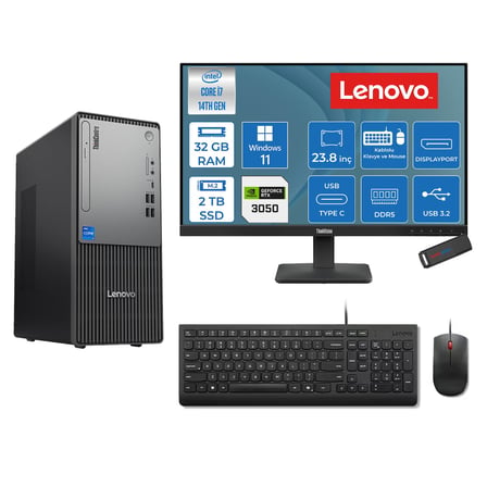 Lenovo Thinkcentre Neo 50T Gen 5  Intel® Core™ İ7-14700 32GB Ddr5 2tb SSD 6GB/RTX3050 WIN11PRO +23.8 Monitör Mini Tower Masaüstü Bilgisayar 2312UD001UTR23P14+ZETTAUSBBELLEK