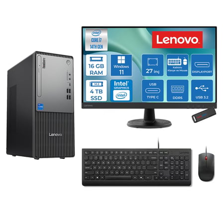 Lenovo Thinkcentre Neo 50T Gen 5  Intel® Core™ İ7-14700 16GB Ddr5 4tb SSD Intel® UHD Graphics 770 WIN11PRO +27" Monitör Mini Tower Masaüstü Bilgisayar 2712UD001UTRP05+ZETTAUSBBELLEK