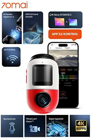 70mai Dash Cam X800 128GB Kırmızı