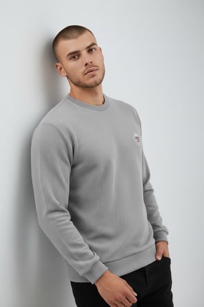 Erkek Gri Mare Jaker Kumaş Bisiklet Yaka Sweatshirt - 76566
