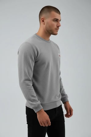 Erkek Gri Mare Jaker Kumaş Bisiklet Yaka Sweatshirt - 76566