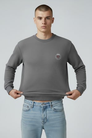 Erkek Koyu Gri Mare Jaker Kumaş Bisiklet Yaka Sweatshirt - 76566