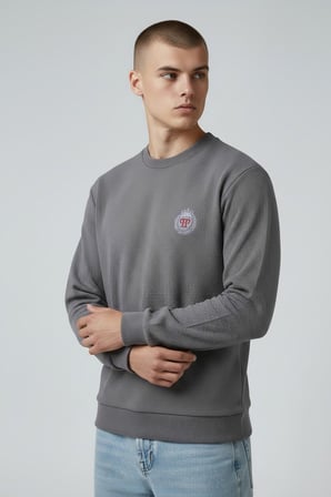 Erkek Koyu Gri Mare Jaker Kumaş Bisiklet Yaka Sweatshirt - 76566