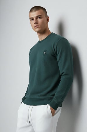 Erkek Petrol Mare Jaker Kumaş Bisiklet Yaka Sweatshirt - 76566
