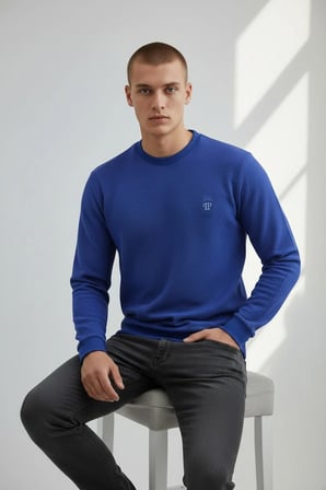 Erkek Saks Mare Jaker Kumaş Bisiklet Yaka Sweatshirt - 76566