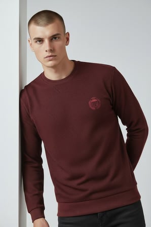 Erkek Vişne Mare Jaker Kumaş Bisiklet Yaka Sweatshirt - 76566