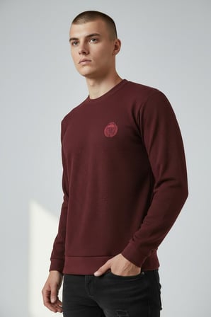 Erkek Vişne Mare Jaker Kumaş Bisiklet Yaka Sweatshirt - 76566