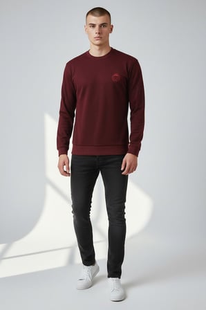 Erkek Vişne Mare Jaker Kumaş Bisiklet Yaka Sweatshirt - 76566