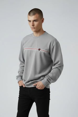 Erkek Gri Mare Jaker Kumaş Bisiklet Yaka Sweatshirt - 76577