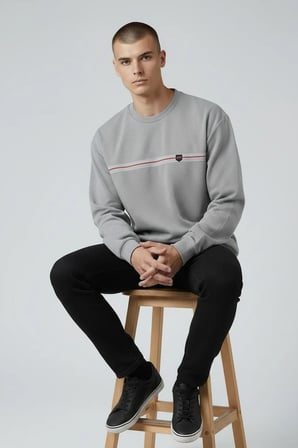 Erkek Gri Mare Jaker Kumaş Bisiklet Yaka Sweatshirt - 76577
