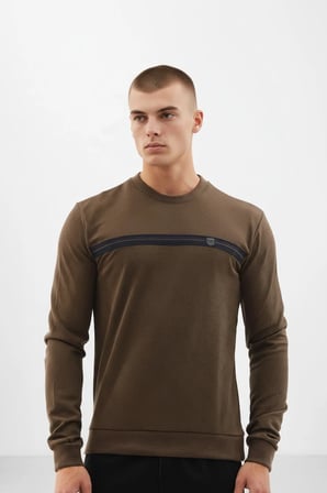 Erkek Haki Mare Jaker Kumaş Bisiklet Yaka Sweatshirt - 76577
