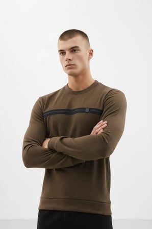 Erkek Haki Mare Jaker Kumaş Bisiklet Yaka Sweatshirt - 76577