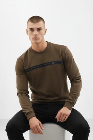 Erkek Haki Mare Jaker Kumaş Bisiklet Yaka Sweatshirt - 76577