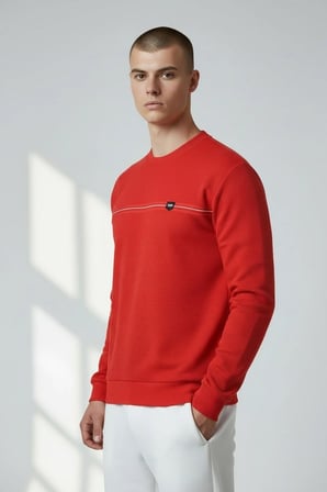 Erkek Kırmızı Mare Jaker Kumaş Bisiklet Yaka Sweatshirt - 76577