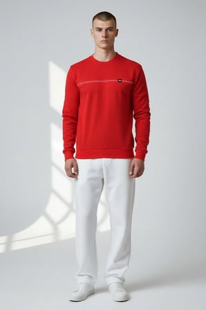Erkek Kırmızı Mare Jaker Kumaş Bisiklet Yaka Sweatshirt - 76577