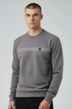 Erkek Koyu Gri Mare Jaker Kumaş Bisiklet Yaka Sweatshirt - 76577