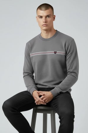 Erkek Koyu Gri Mare Jaker Kumaş Bisiklet Yaka Sweatshirt - 76577