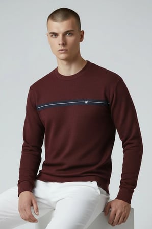 Erkek Vişne Mare Jaker Kumaş Bisiklet Yaka Sweatshirt - 76577