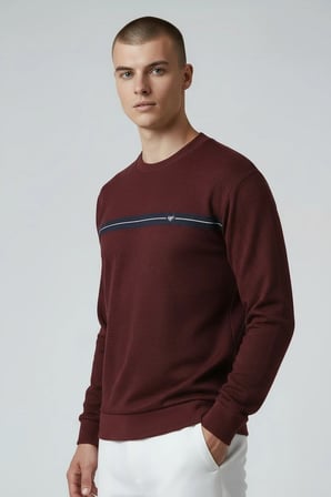 Erkek Vişne Mare Jaker Kumaş Bisiklet Yaka Sweatshirt - 76577