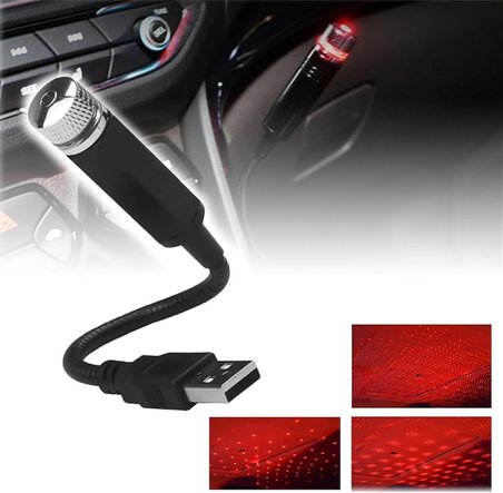 Kırmızı Ayak Altı Tavan Star Led Araç içi Atmosfer Ambians Işık Oto Araba İç Tavan Yıldız Ayarlanır USB Lamba