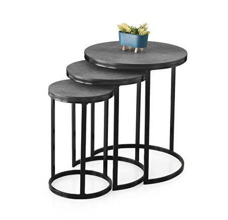 Sedef Modern Tarz Zigon Sehpa 3'lü Yuvarlak 