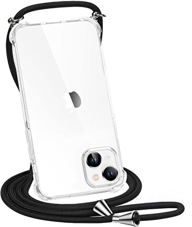 Apple iPhone 14 Kılıf Boyun Omuz Askılı İpli Şeffaf Silikon