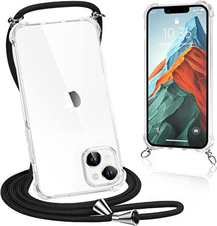 Apple iPhone 14 Kılıf Boyun Omuz Askılı İpli Şeffaf Silikon