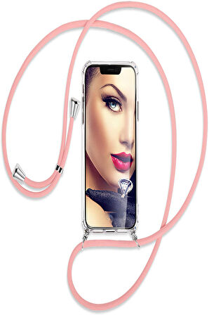Apple iPhone 14 PRO MAX Kılıf Boyun Askılı İpli Şeffaf Silikon