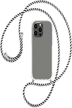Apple iPhone 14 PRO MAX Kılıf Boyun Askılı İpli Şeffaf Silikon
