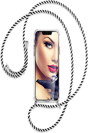 Apple iPhone 14 PRO MAX Kılıf Boyun Askılı İpli Şeffaf Silikon