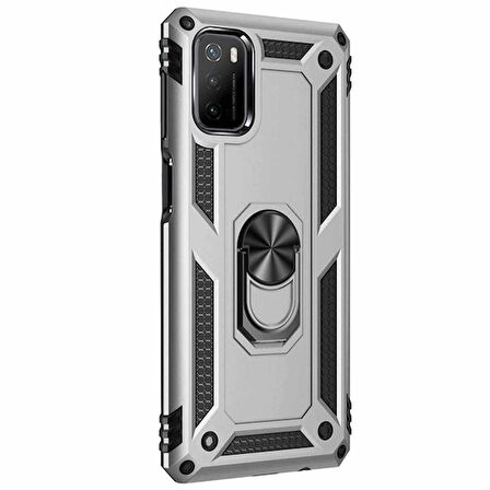 Xiaomi Poco M3 Kılıf Yüzüklü Standlı Korumalı Tank Kapak