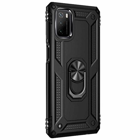 Xiaomi Poco M3 Kılıf Yüzüklü Standlı Korumalı Tank Kapak