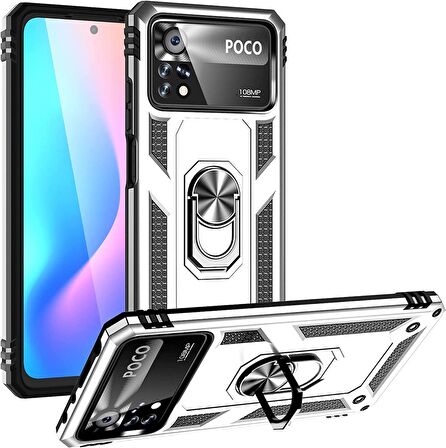 Xiaomi Poco X4 Pro 5g Kılıf Yüzüklü Standlı Korumalı Tank Kapak