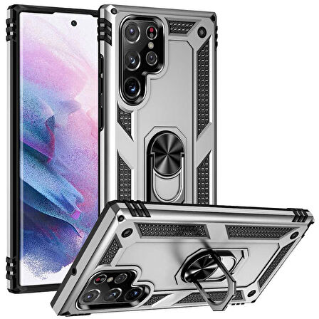 Samsung Galaxy S22 Ultra Kılıf Yüzük Standlı Korumalı Tank Kapak