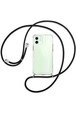 Apple Iphone 12 Kılıf Boyun Omuz Askılı Ipli Anti Şok Köşe Korumalı Şeffaf Silikon
