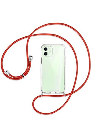 Apple Iphone 12 Kılıf Boyun Omuz Askılı Ipli Anti Şok Köşe Korumalı Şeffaf Silikon
