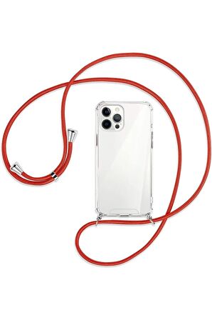 Apple Iphone 12 Pro Kılıf Boyun Omuz Askılı Ipli Anti Şok Köşe Korumalı Şeffaf Silikon