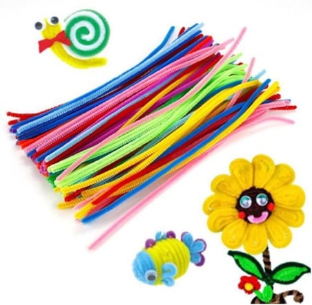 Renkli Şönil, 200 Adet, Eğitici Şönil Seti, Tüylü Tel, 30 Cm, Peluş Tel
