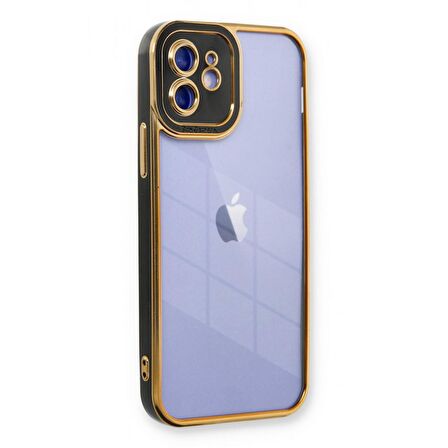 Apple iPhone 12 Kılıf Kamera Lens Korumalı Kenarları Renkli Gold Arkası Şeffaf Silikon