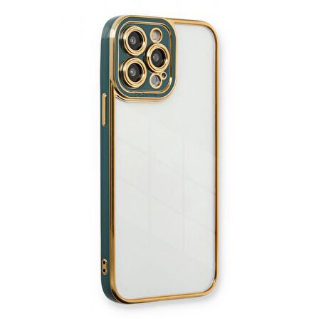 Apple iPhone 13 PRO Kılıf Kamera Lens Korumalı Kenarları Renkli Gold Arkası Şeffaf Silikon