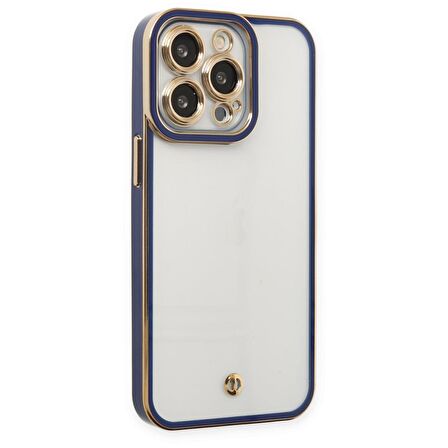 Apple iPhone 14 PRO MAX Kılıf Kamera Lens Korumalı Kenarları Renkli Gold Arkası Şeffaf Silikon