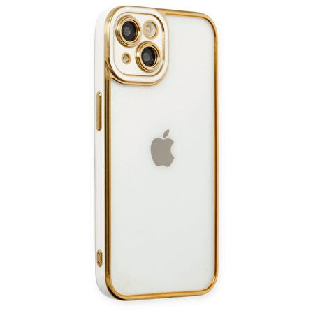 Apple iPhone 14 PLUS Kılıf Kamera Lens Korumalı Kenarları Renkli Gold Arkası Şeffaf Silikon