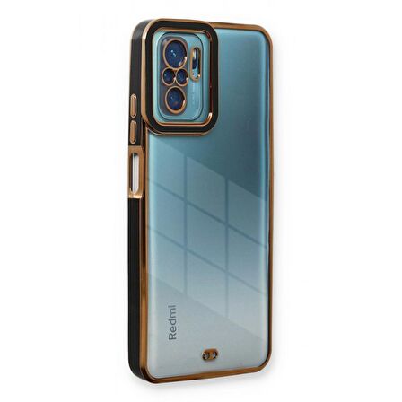Xiaomi Redmi Note 10 Kılıf Kamera Lens Korumalı Kenarları Renkli Gold Arkası Şeffaf Silikon