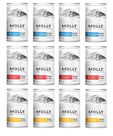 Molly 3 Çeşit Karma Kedi Konservesi 400 Gr. X 12 Adet