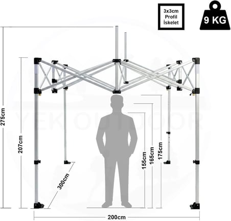 Teleskopik 3x2 m Bagaj Boy Otomatik Gazebo İskeleti | Çardak İskeleti