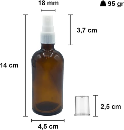Afracam Amber 100 ml Plastik Kapaklı Beyaz Sprey Fısfıs Kolonya Dezenfektan Cam Şişe 6 Adet