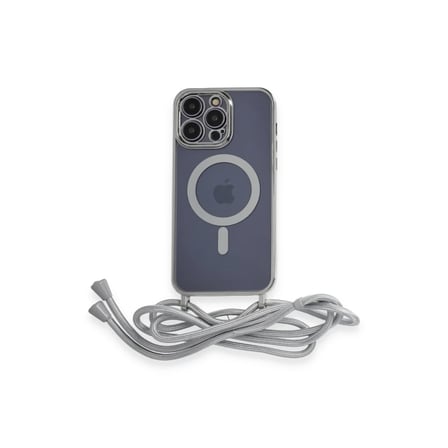Apple iPhone 12 Pro Max Kılıf Divo Lazer Askılı Magsafe Kapak - Gümüş