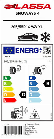 Lassa 205/55R16 94V Xl Snoways 4 D-B-69 Kış Oto Lastiği (Üretim Yılı: 2024)