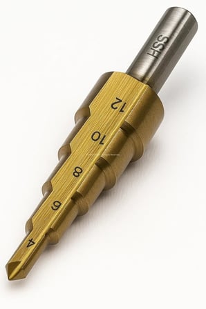 Kademeli Matkap Ucu, HSS, Titanyum Nitrür Kaplamalı, 4-12 mm, Metal, Sac, Alüminyum, Plastik İçin, Uzun Ömürlü, Pürüzsüz, Delik Açma, Yüksek Performans, Tüm Matkaplara Uyumlu